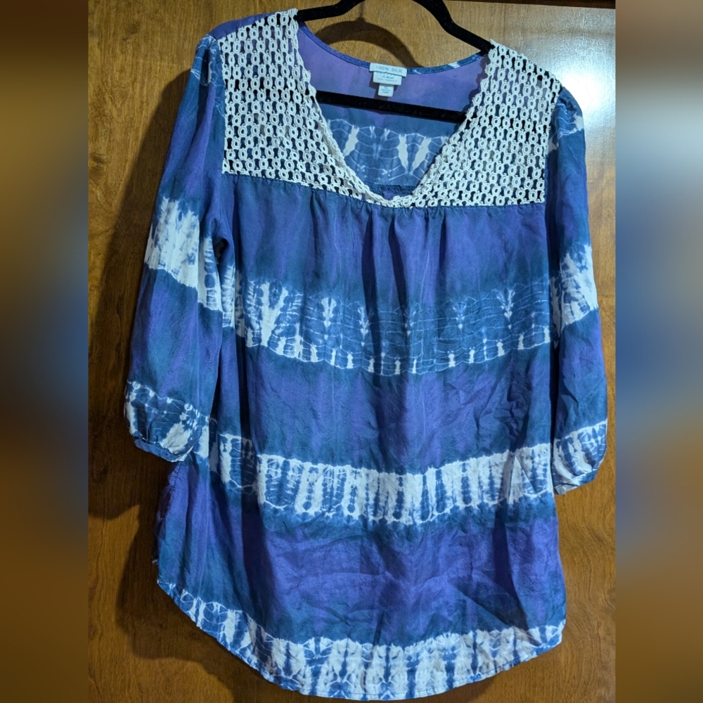100% silk blouse EUC Calypso st. Barth XL